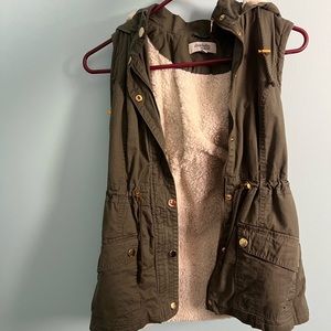 Olive Green Fleece Inside Zip Vest